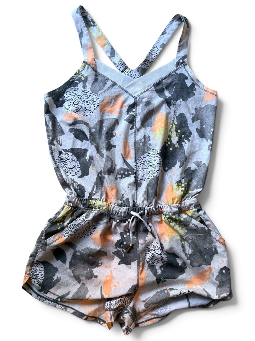 Lululemon grey floral romper with Orange Accents